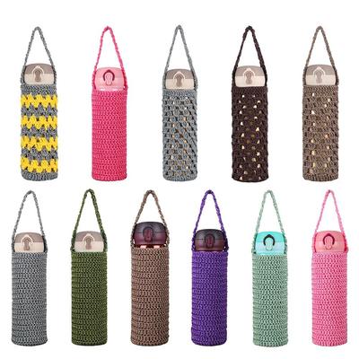 Tragbarer gestrickter Wasserflaschenbezug Wiederverwendbar mit Tragegurt Tassenschutz Beutel Handgemachte Wasserflaschentasche Wasserflaschenzubehör