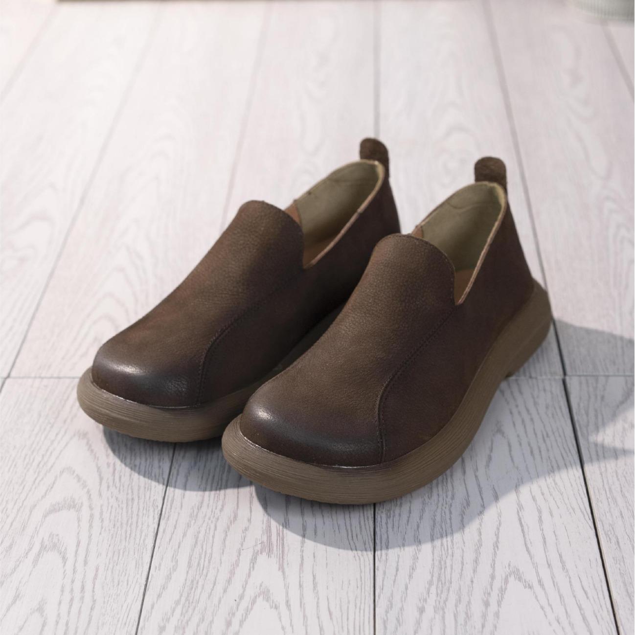 

Первый слой коровьей кожи ретро одинарные туфли женские новые ленивые туфли-лодочки женские туфли на платформе натуральная кожа 43 темно-коричневого