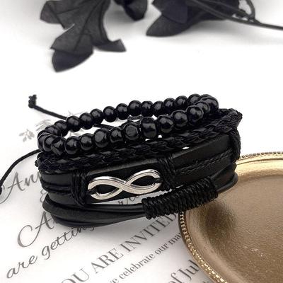 4 pezzi Braccialetto in pelle multistrato con combinazione infinita per uomo e donna Coppie Vintage Punk Natale Festa Gioielli Accessori