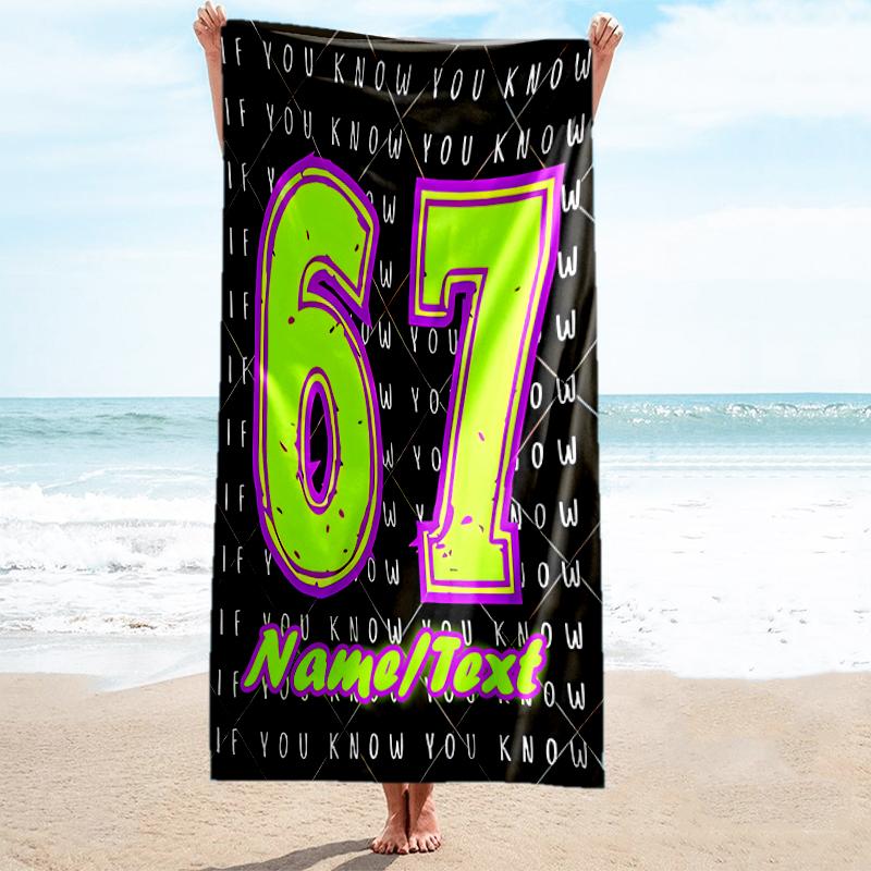 1PC Custom Name "67th Birthday Celebration" Beach Towel Highly Absorbent And Sand-Resistant Towel for Swimming, Pool, Yoga, And Travel Lightweight