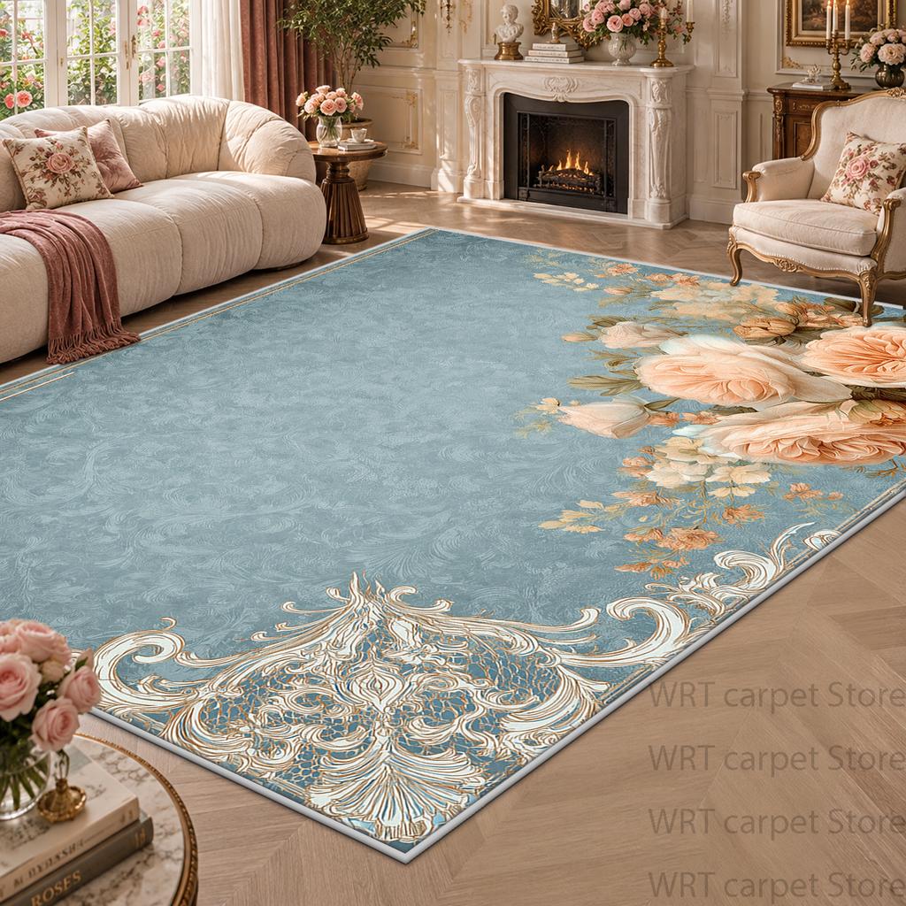 French Style Floral Large Living Room Carpets Machine Washable Fluffy Soft Decoration Rug Bedroom Patio Non-slip Floor Mat Home