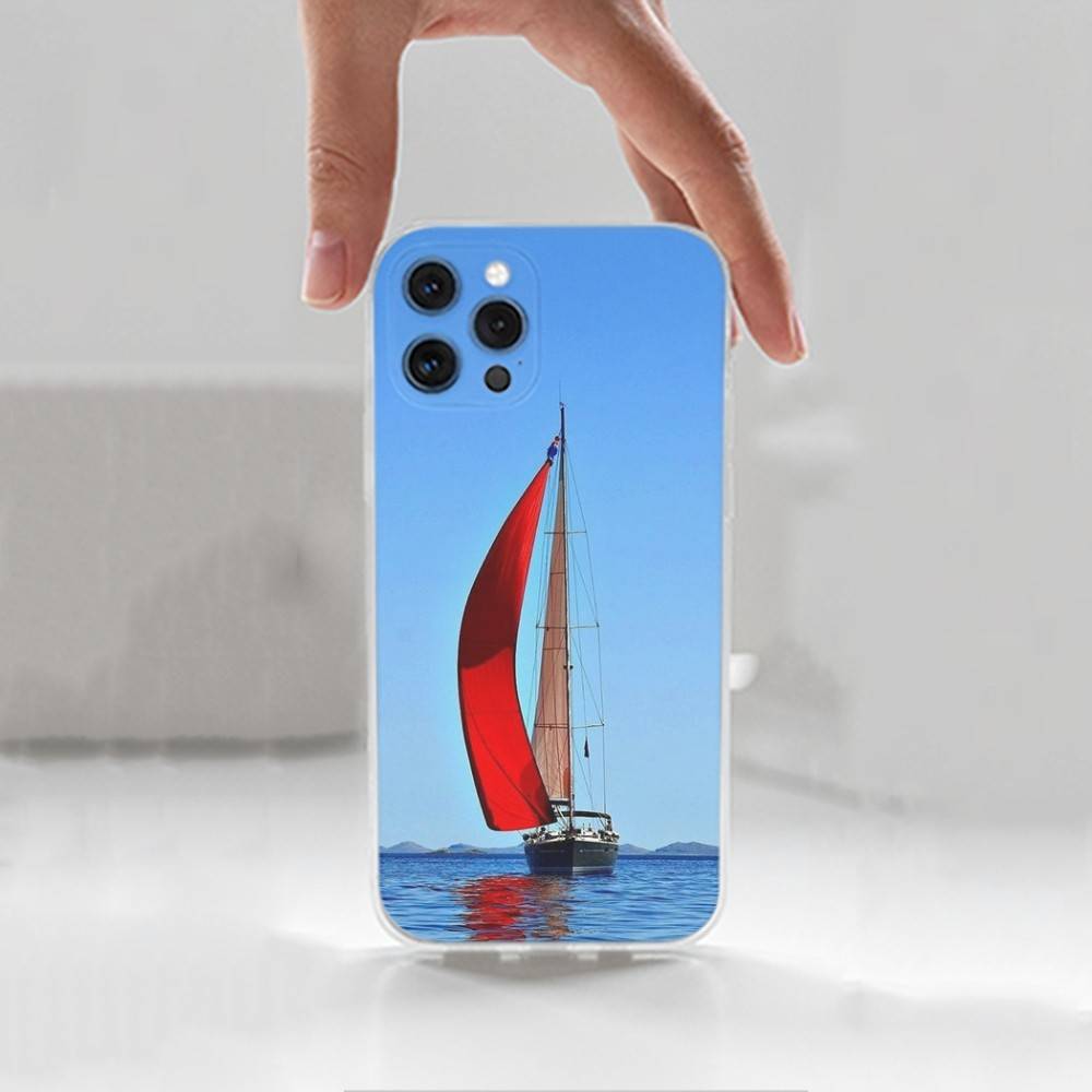 Sailing Boat Case For iPhone Max,14,16,X,13,XR,SE,12,15,Pro,17,Plus,11,XS,Mini Transparent Soft Cover
