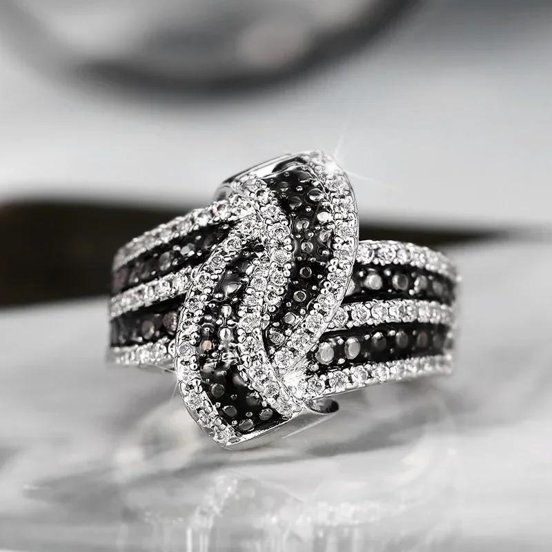 

Black Enamel Rings 2026 New Shiny White Cubic Zirconia Luxury Women Finger Accessories for Party Vintage Female Zircon 10