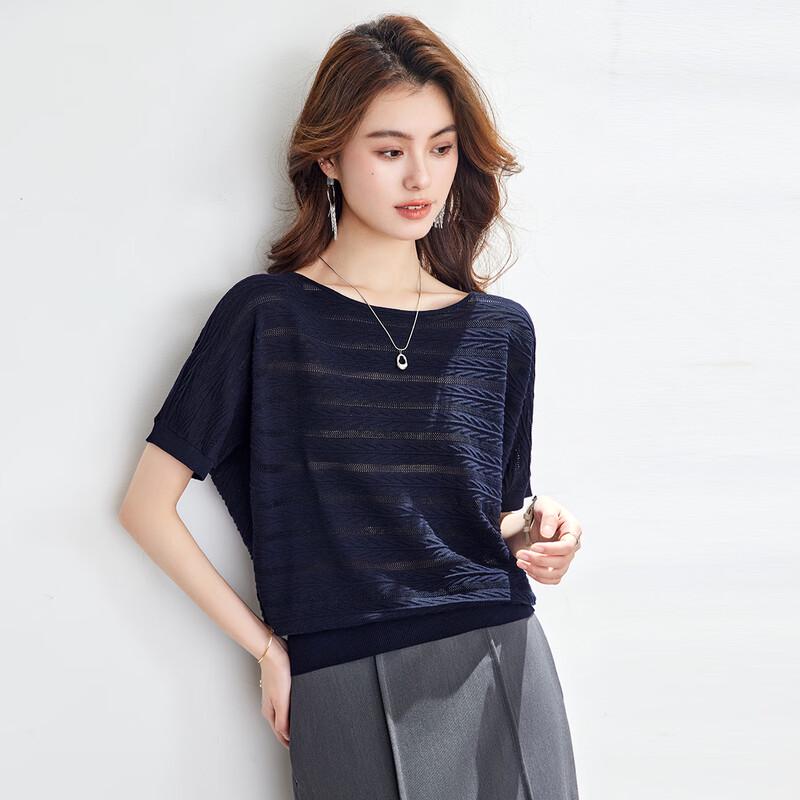 CARBAMMI Women s Striped Round Neck Knit Top M