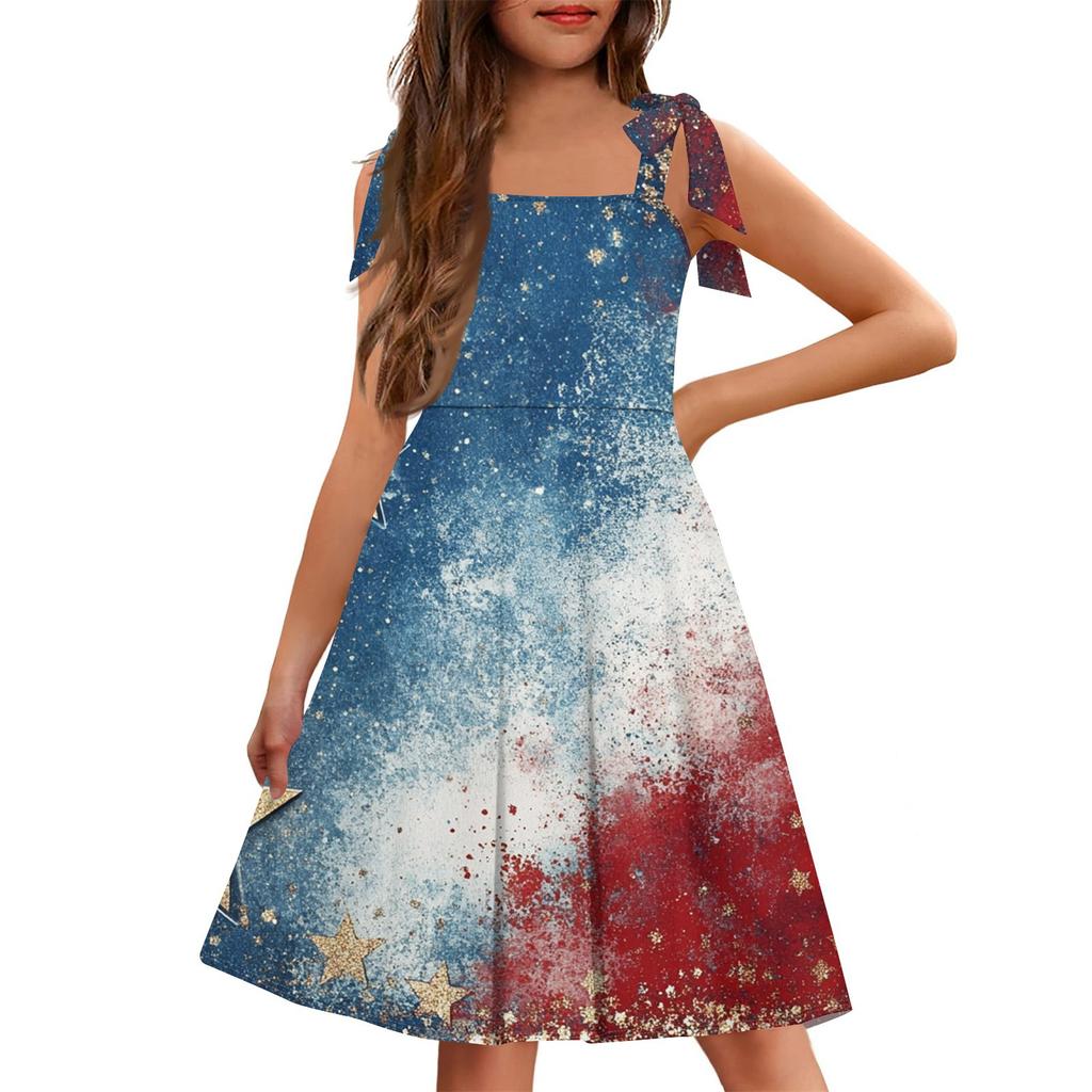 Kinder Jumpsuit Ärmellos Tasche Eckiger Ausschnitt Lässig Unabhängigkeitstag Print Kleid