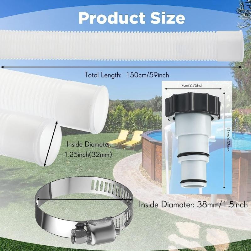 2Pcs Pool Hose for Above Ground Pools 1.5In Diameter 59In Length Replacement Swimming Pool Pump Hose with Hose Clamps