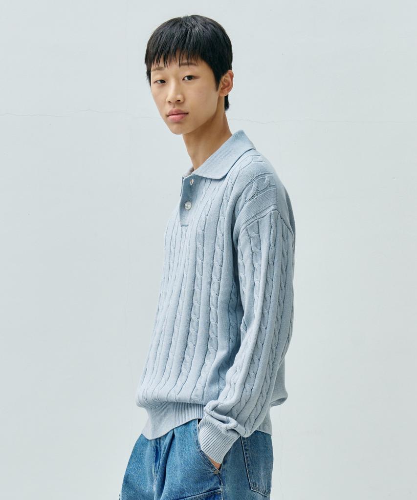 MINAV Maxi Cable Collar Knit [Sky Blue]