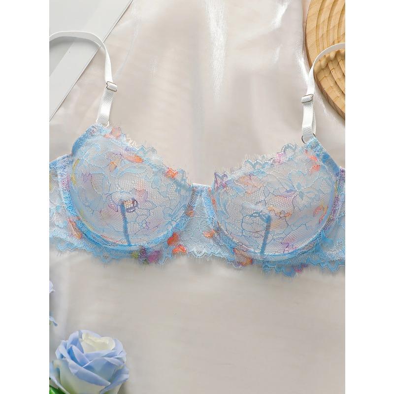 Women's lace sexy transparent lingerie set with steel rims, gathered straps, adjustable straps, comfortable lingerie set YS025