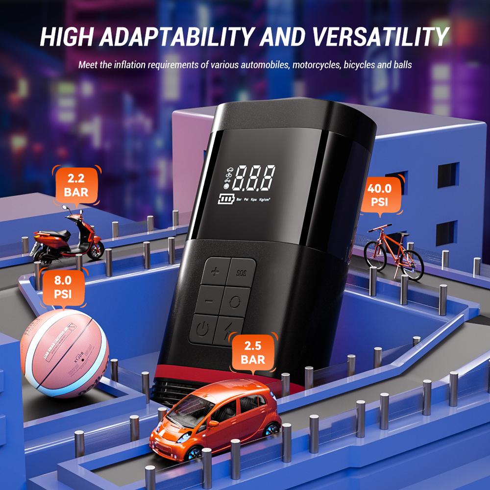 4 in 1 Car Jump Starter with 150PSI Air Compressor 1000A Battery Booster(Up to 5L Gases Engine)7500mAh Power Bank with LED Light