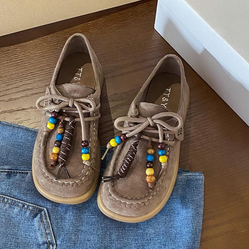 

Retro Birkenstock shoes women s autumn 2025 new kangaroo shoes beaded single shoes travel vacation style lazy casual shoes 40 хакі