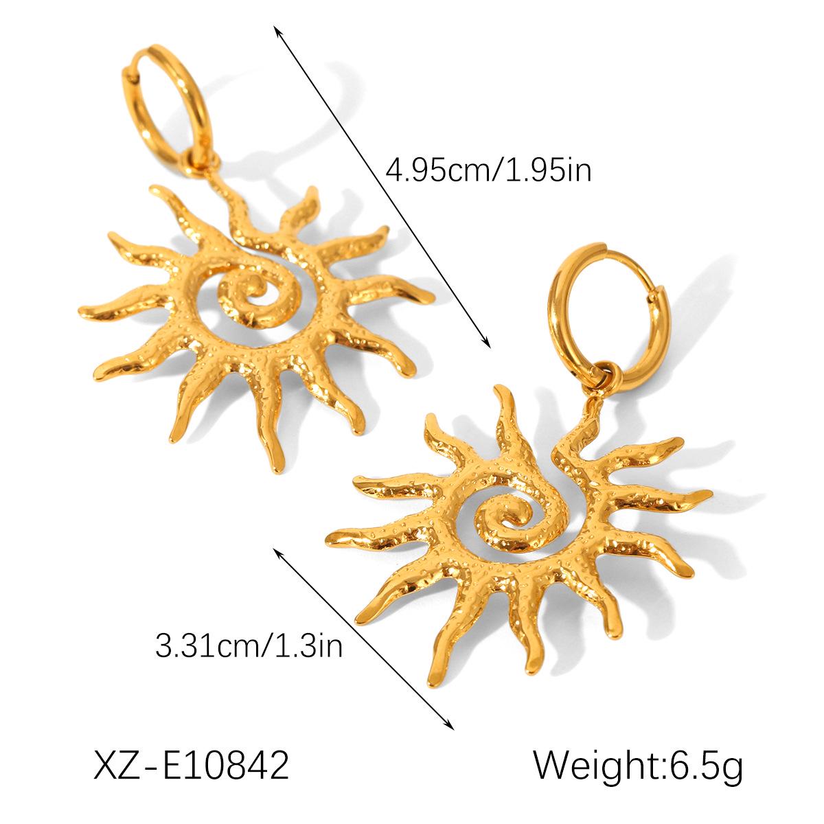 

European-American Hollow Spiral Sun Pendant Stainless Steel Earrings - Non-fading, Light Luxury, High-End Women s Jewelry