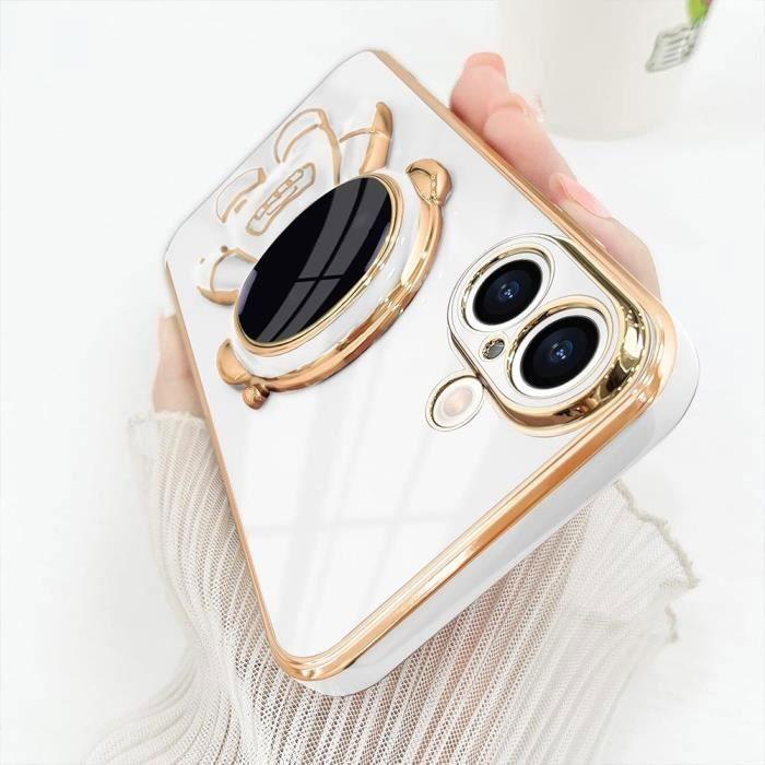 Coque de Protection - BOOLING - pour iPhone 16 - Antichoc TPU Souple - Support Astronaute - Blanc