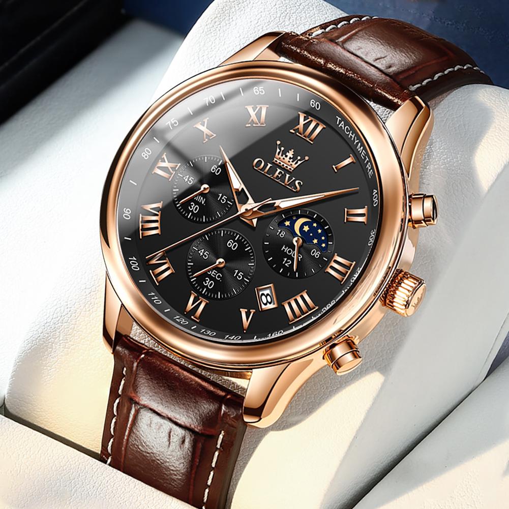 OLEVS Men's Watches Fashion Business Stainless Steel Original Brand Quartz Wristwatch for Man Waterproof Luminous Chronograph