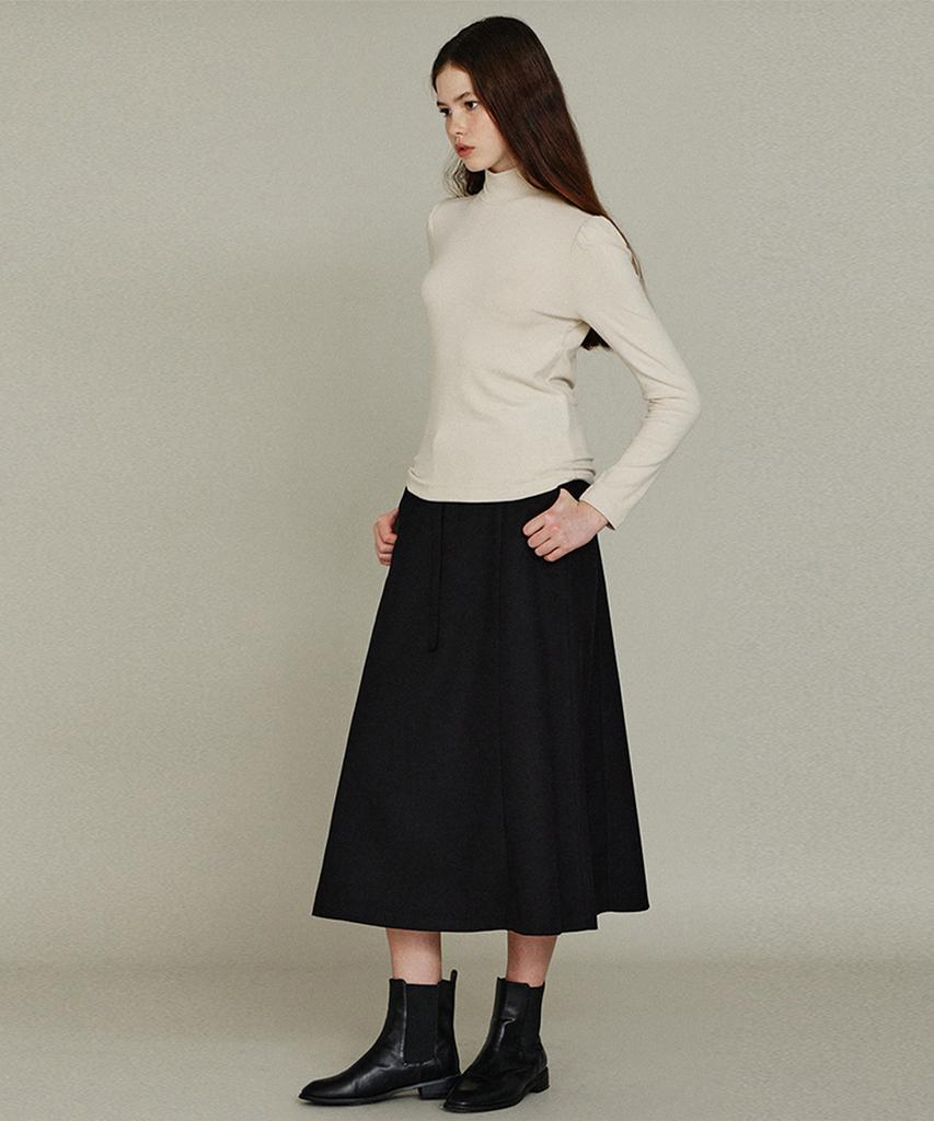 Itove Seoul Mid-Rise Wool Flare Belted Skirt Bk