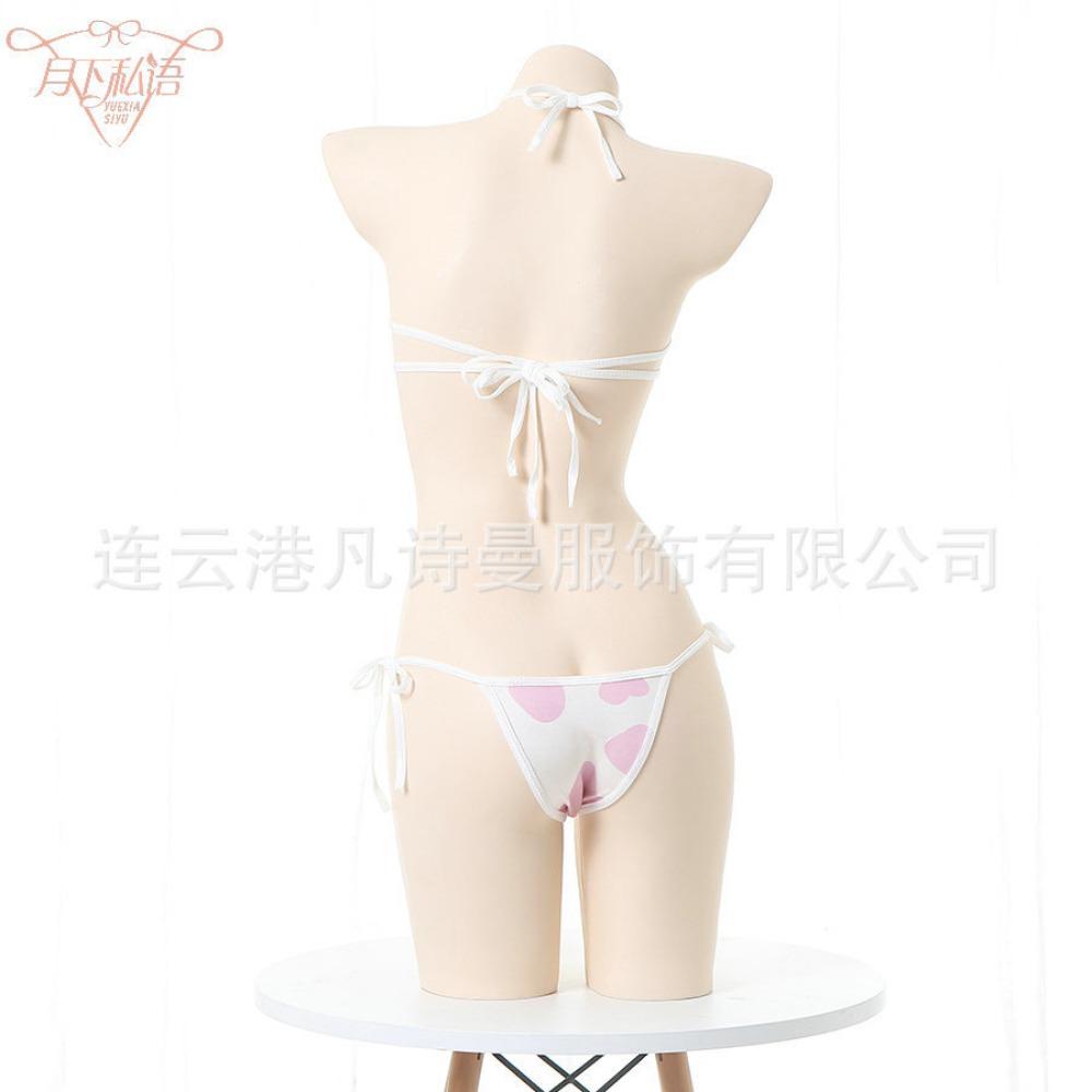 Fun A Piece of Hair Strap Underwear In Stock Japanese Cute Wind Comfortable Breathable Cow Flower Underwear Underwear Set