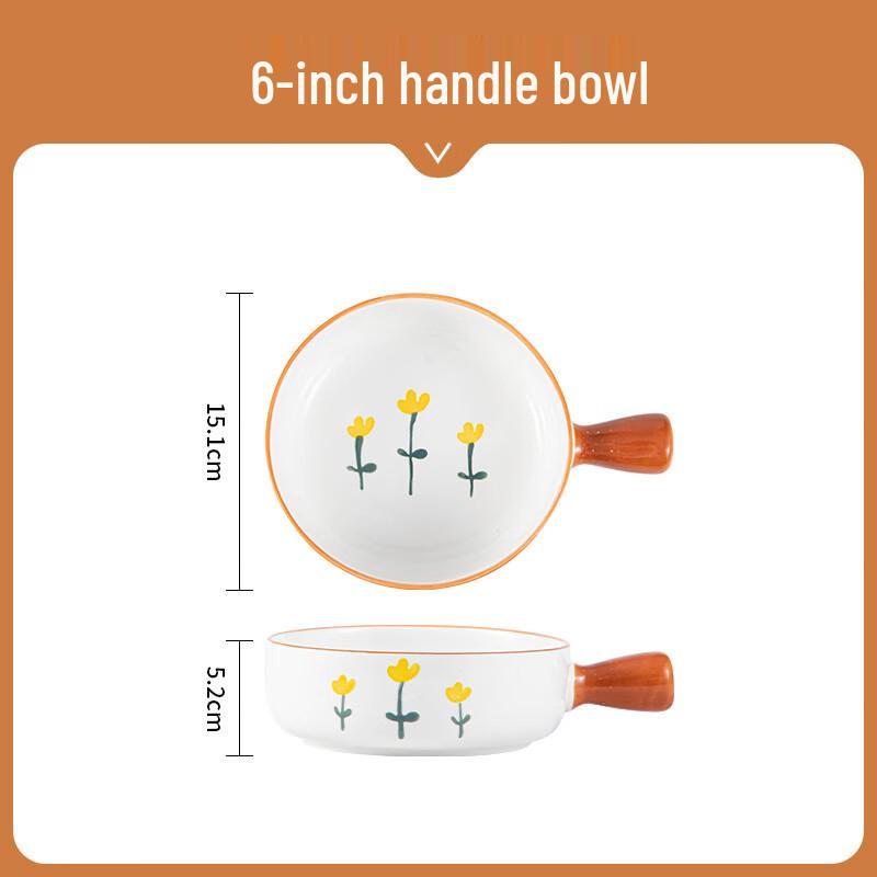 Japanese Style Underglaze Ceramic Handled Bowl 6-inch Handled Bowl