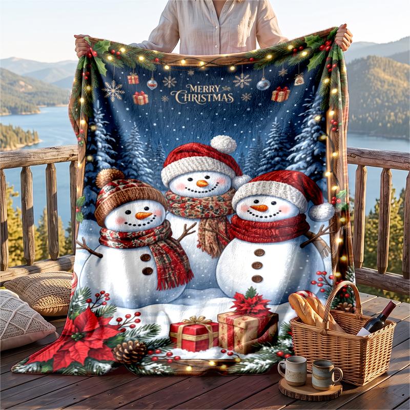 Christmas Flannel Throw Blanket Soft Warm Cozy For Sofa Bed Indoor Home Use Great Holiday Gift