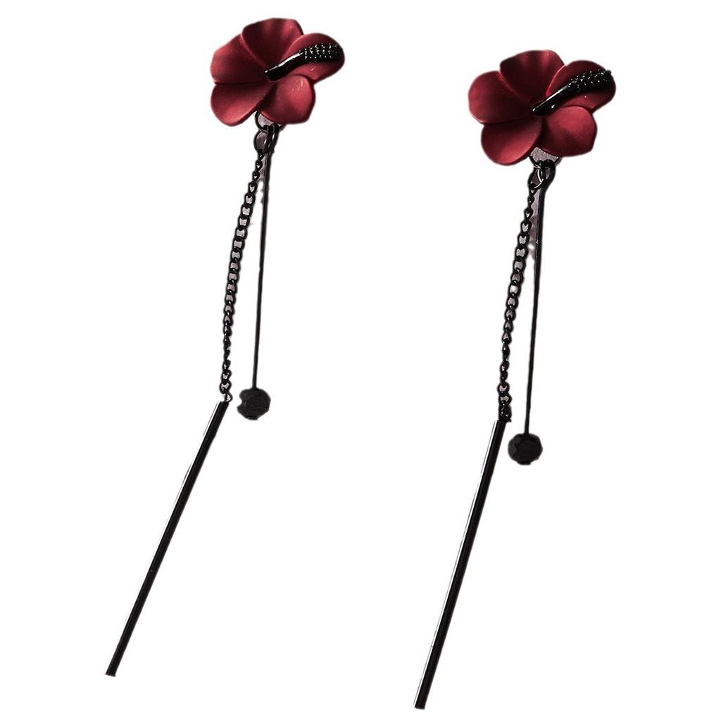 Ladies' Retro Red Rose Earrings, Tassel Long Hanging Pendant Earrings, Versatile Jewelry Accessories For Temperament
