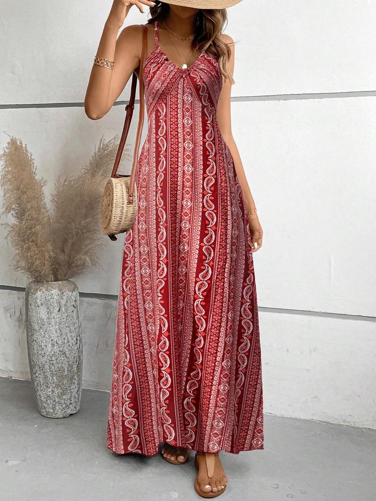 European and American Women's Clothing Bohemian Long Suspender Slim Slim Slim Split Design Dress Women