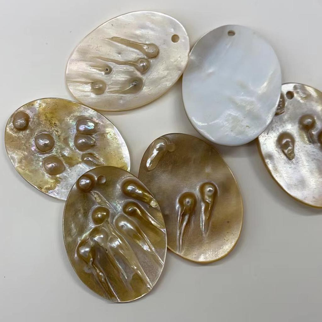 2Pcs/Pack Natural Blister Pearl Oval Shell Charms 28x38mm Single Hole Mother Of Pearl Pendants For DIY Dangle Earrings Ocean Boho Jewelry Making