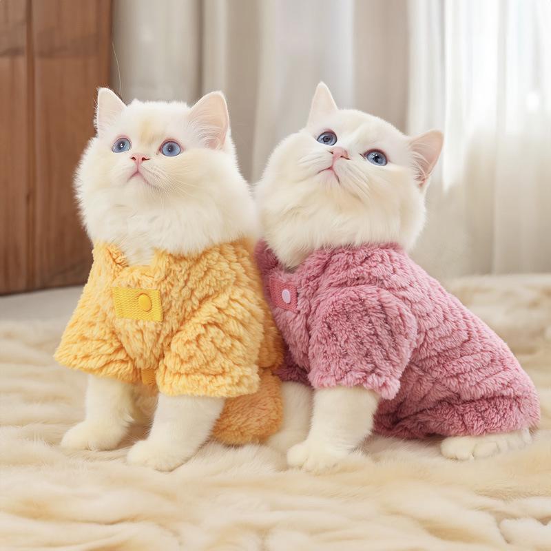 Plush Velvet Thickened Cotton Jacket for Cats - Autumn/Winter Style, Silver Gradient, Warm Pet Clothing for German & English Shorthair Kittens