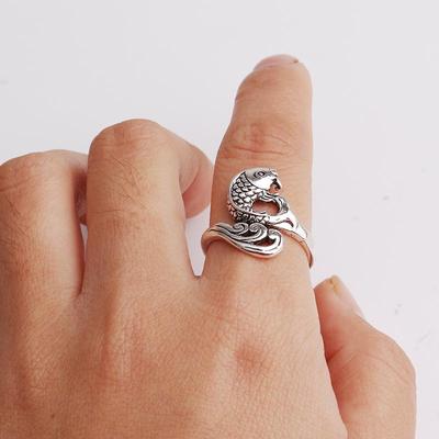 Adjustable Fish Wave Open Ring For Women Silver Color Metal Female Rings Party Jewelry Gifts