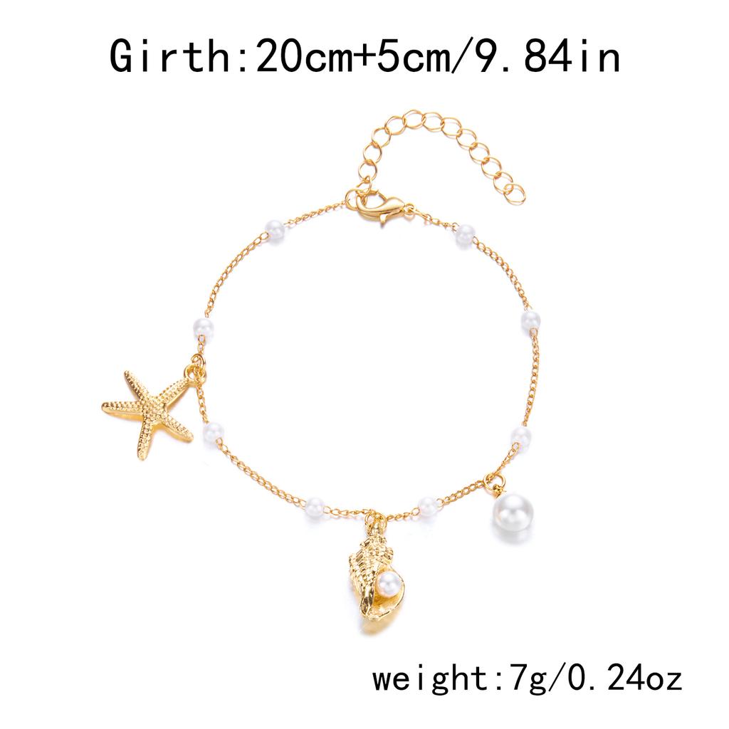 Bohemian Starfish Conch Pendant Anklet for Women Charm Imitation Pearl Metal Chain On the Leg Bracelet Jewelry Vacation Gift