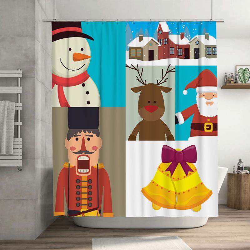 

Tu Festive Christmas Shower Curtain Waterproof Holiday Decor Farmhouse Bathroom Set Red Green Snowman Santa Claus Pattern Backdr W60H190(CM)-1 Pcs