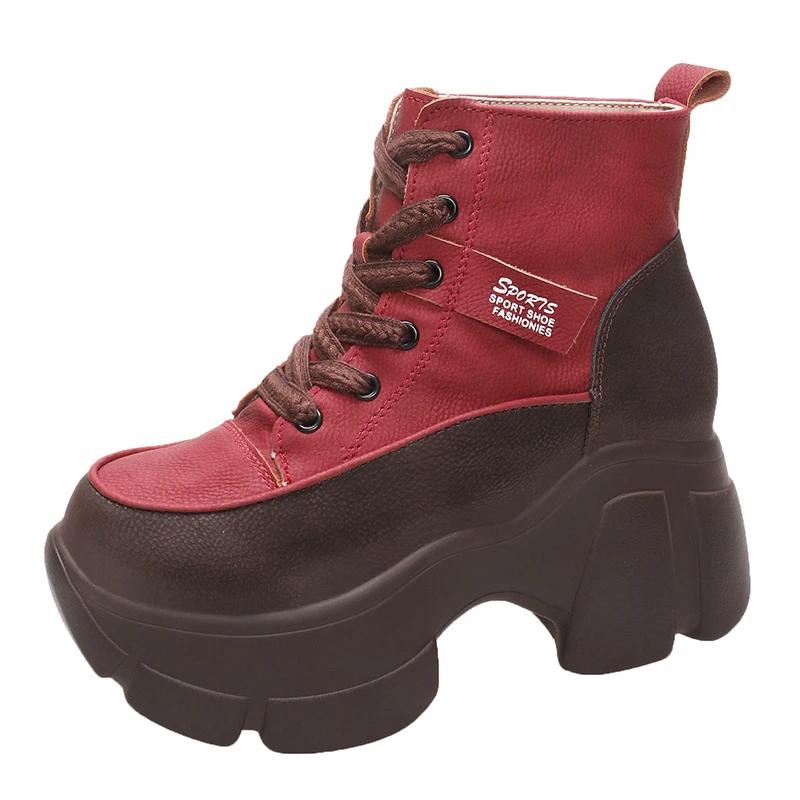 Ретро массивные кроссовки для женщин модные ботильоны на шнуровке платформа увеличение — фото 9