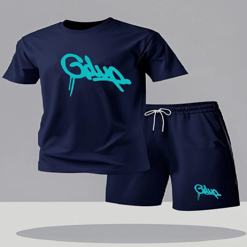 Youth Men's Fashionable Casual Sports Two-Piece Set Print Summer Short-Sleeved T-Shirt And Shorts Ensemble