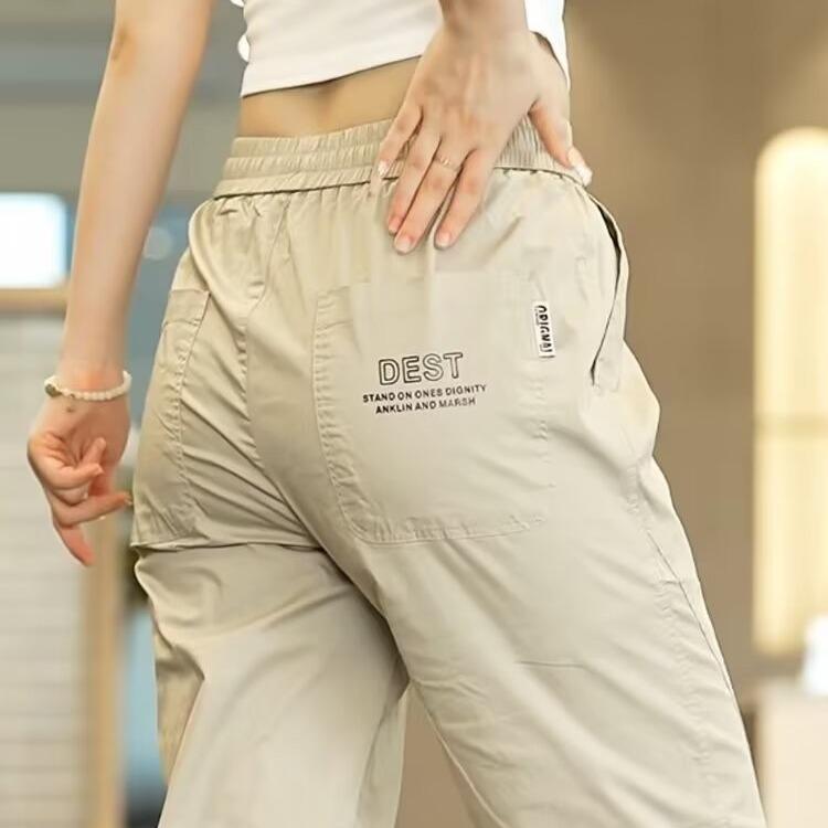 Summer Sports Ice Silk Casual Pants Women Loose Thin Quick Dry Pants Sports Nine-quarter Pants