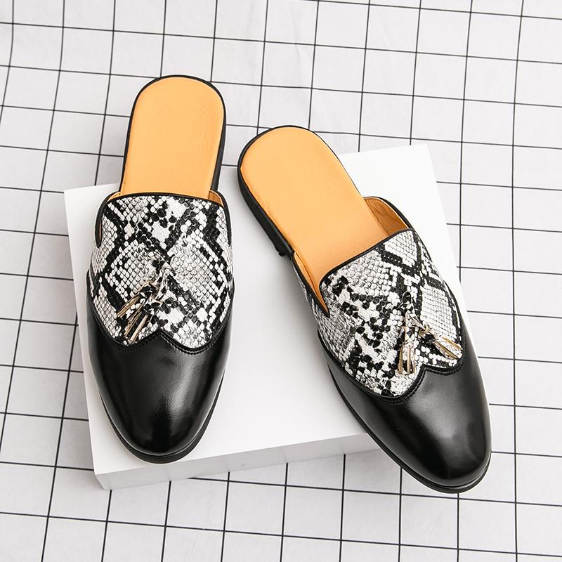 New Men Tassels Mix Color Half Slippers Driving Shoes Casual Pu Leather Mules Moccasins Breathable Loafers Zapatos Hombre