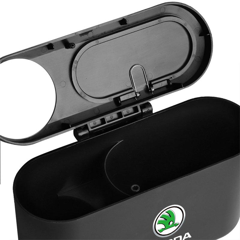 Trash Can Auto Emblem Garbage Box Bin Storage Car Accessories For Skoda Octavia Superb Rapid Kodiaq Karoq Fabia Kamiq Roomster Citigo