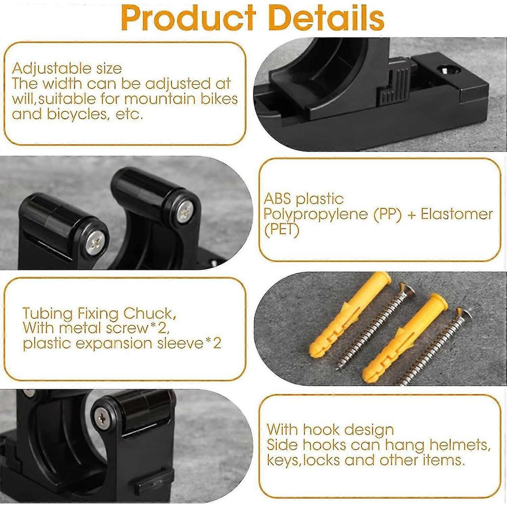 Bike Wall Mounts, Adjustable Bicycle Parking Clip Bike Hooks For Wall,with Mounting Screws - DD