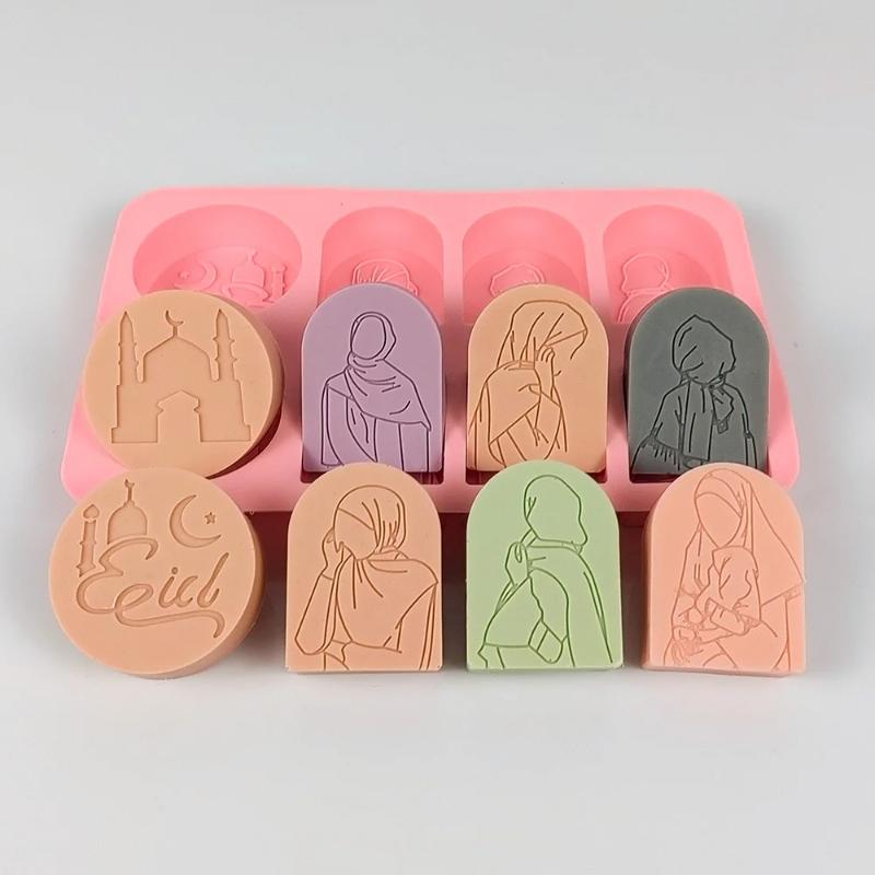 6-Cavity Eid Al Fitr Mubarak Ramadan Cake Mold - Islamic Image Dessert Soap Candle Maker Middle Eastern Festival Decor DIY