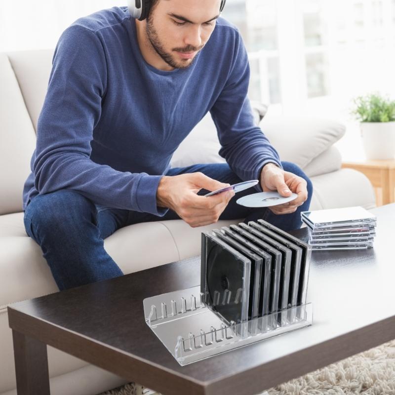 Clear Acrylic CDs Holder, Desktop Organizers Rack for 12 Standard CDs Case, Slip Resistant Base