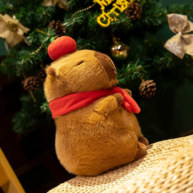 24cm Cute New Christmas Capybara Plush Doll Pillow Cos Tree Apple Santa Claus Capybara Plush Toy Home Decor Gift For Children