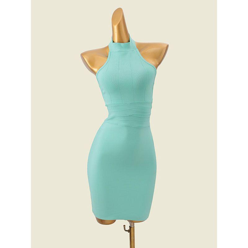 American V's Accessible Luxury Halterneck Narrow Shoulder Beauty Back Silm Dress Summer Sexy Sleeveless Knitting Sheath Skirt