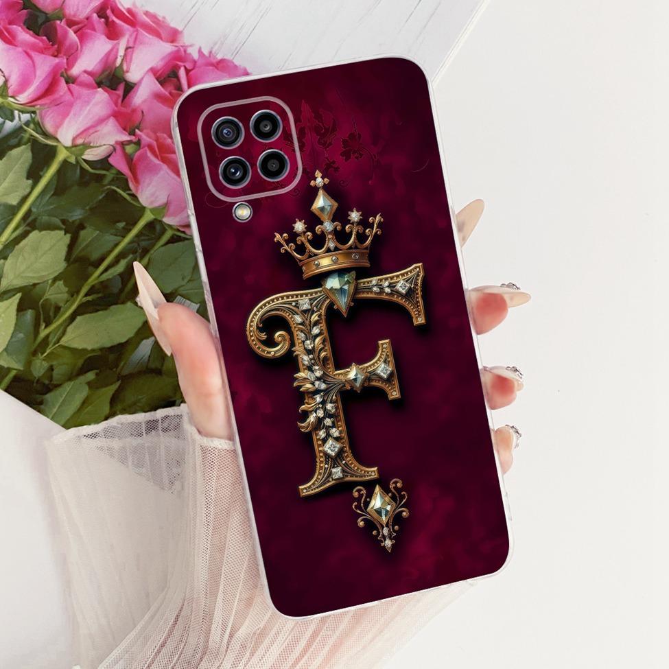 For Samsung M32 Case SM-M325F Transparent Luxury 26 Letters Crown 2D Painted Soft Bumper For Samsung Galaxy M32 SM-M325FV Casing