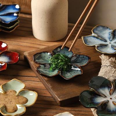 1Pcsvintage Ceramic Craft Dish Flower Shaped Small Dish Creative Dipping Sauce Small Dish Multi-Color Kiln Transformed Dish Gift