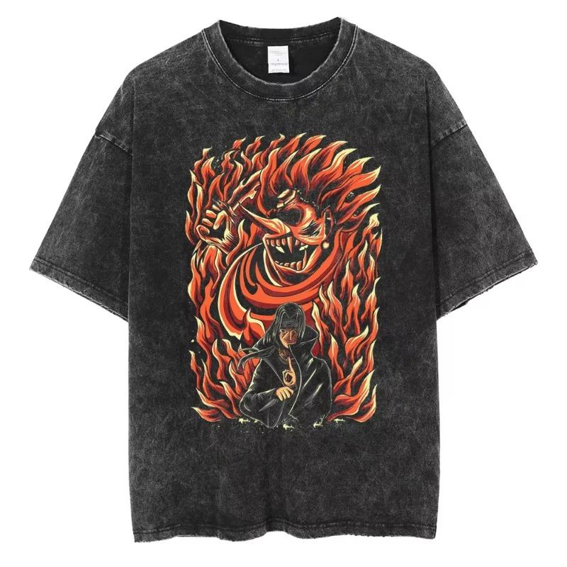 Y2k Harajuku Retro Acid T-Shirt Printed Pattern T-Shirt Streetwear Summer Pure Cotton Short Pure Cotton Washed Black Top Unisex