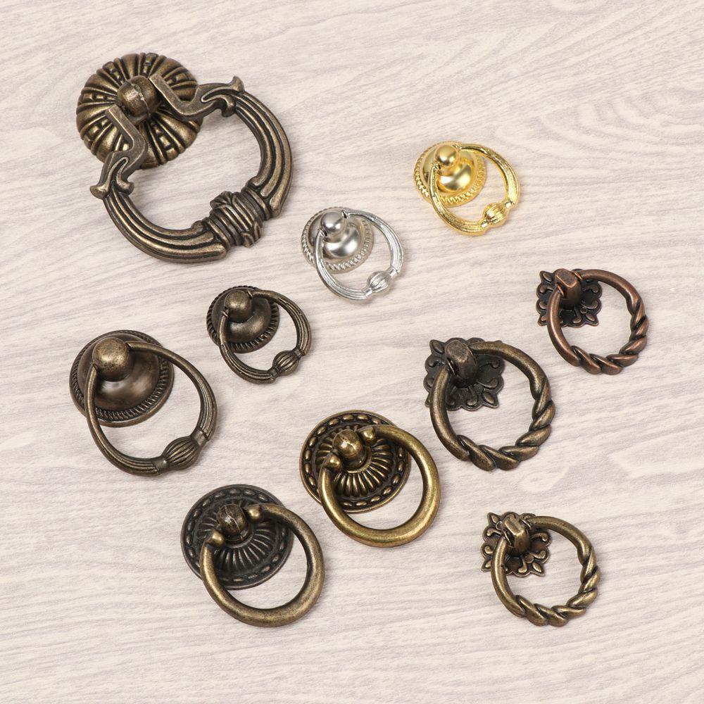 Retro Bronze Handles Ring Pattern Wardrobe Cabinet Drawer Closet Single Hole Pulls Multi-purpose Furniture Auxiliary Knobs
