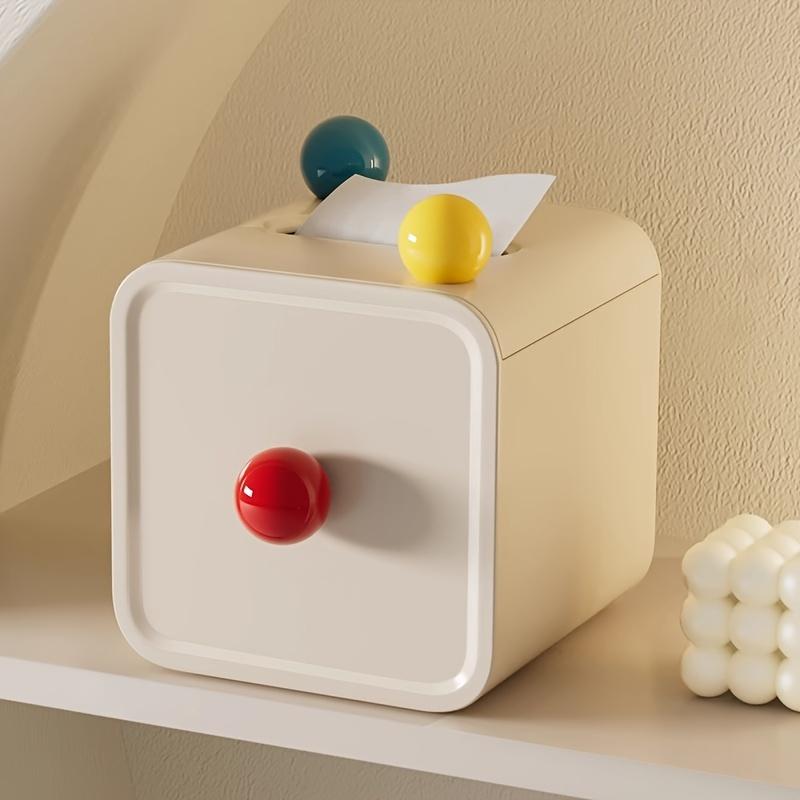 Chic Cream Style Tissue Box with Colorful Balls Square Plastic Holder for Bathroom, Living Room  Vanity Countertop Decor