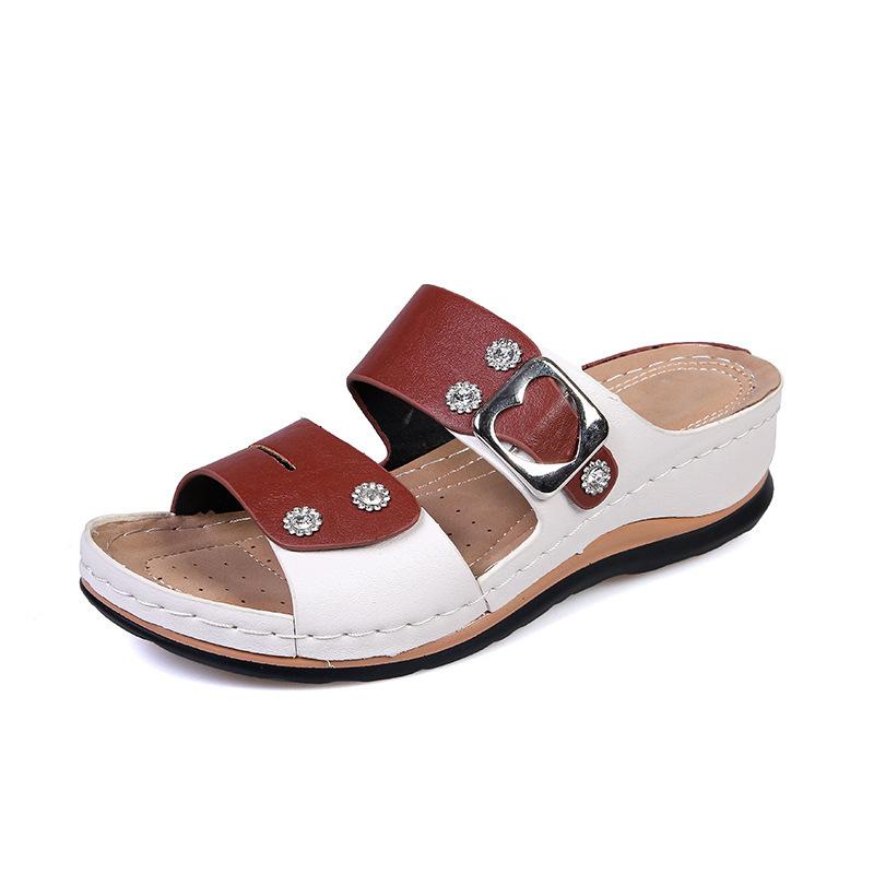 

Туфли на танкетке Женская обувь Круглый носок Толстая подошва Стразы Новые Больших размеров Пляжные туфли и шлепанцы 43 темно-коричневого