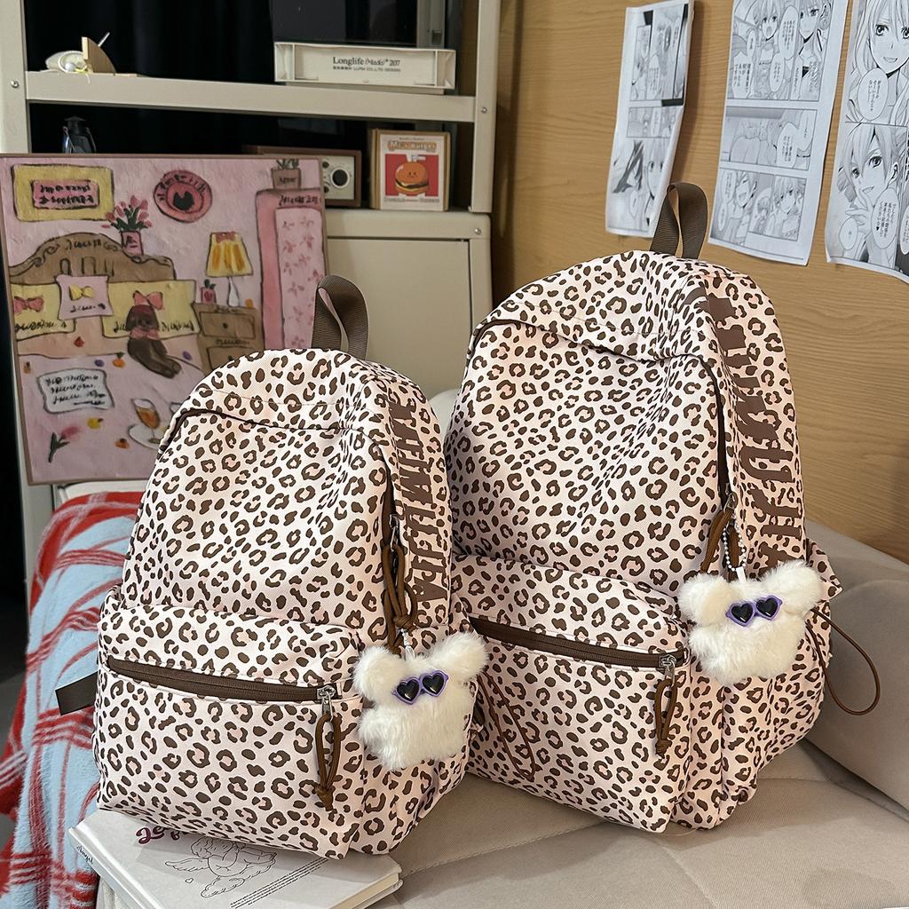 Schoolbag Student Schoolbag Leopard Print Girl Korean Version Backpack Fresh College Student Versatile Backpack Burden Reduction High School Backpack