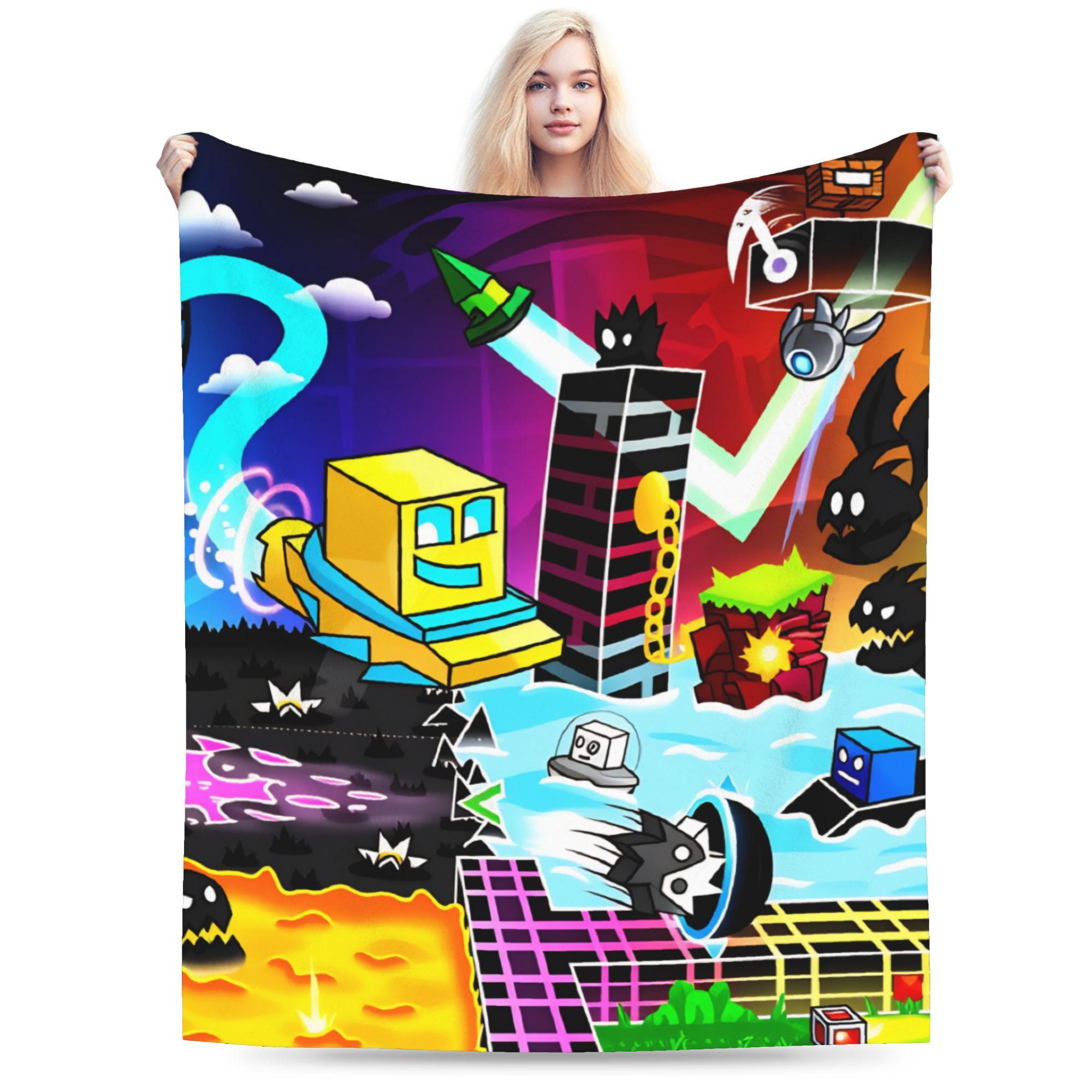 Geometry Dash Difficulty Demon Faces Blanket Warm Soft Funny Plush Throw Blanket For Kids Home Decor Flannel Bedspread Bed Cover 30x40in