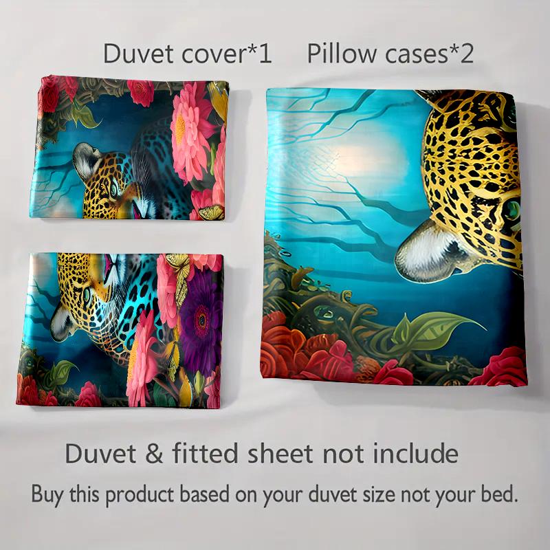 Leopard Floral Jungle Bedding Duvet Cover Sets Duvet Covers Pillowcases Gifts (1 * Duvet Cover 2 * Pillowcases, Without Duvet Insert)