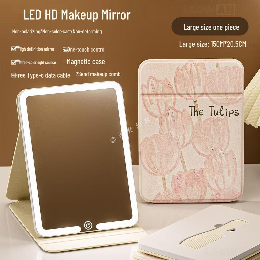 Składane lusterko kosmetyczne LED HD z kreskówkowym motywem i podświetleniem