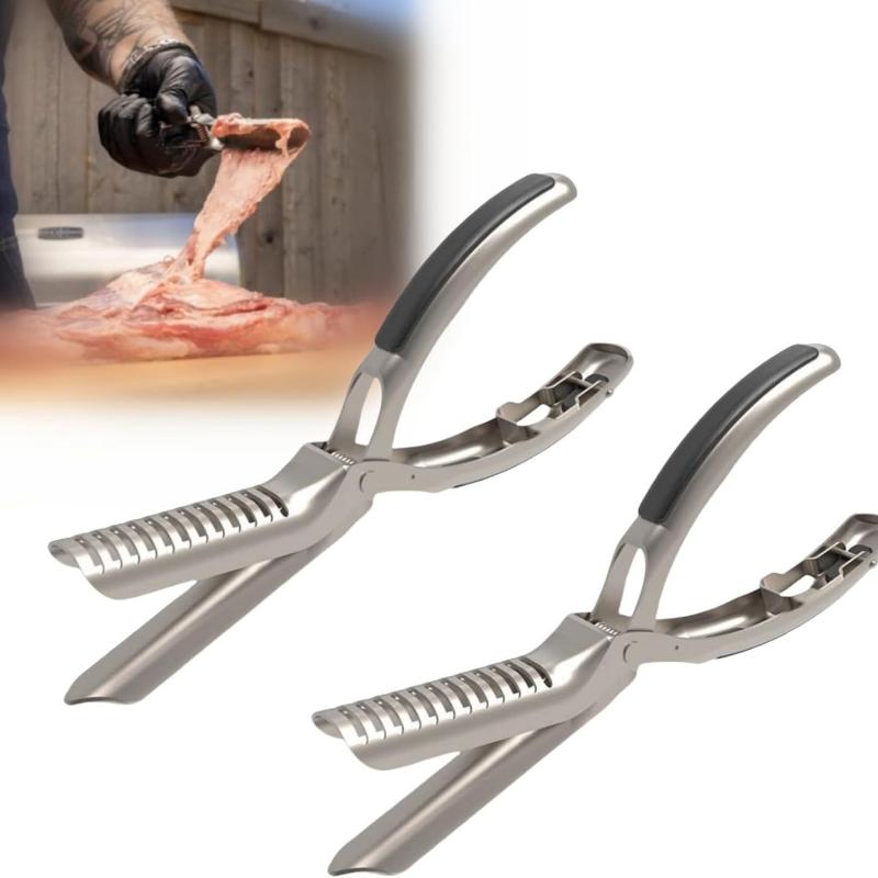BBQ Rib Skinner Tool Stainless Steel Rib Membrane Remover with Comfort Ergonomic Handle for Outdoor Grilling