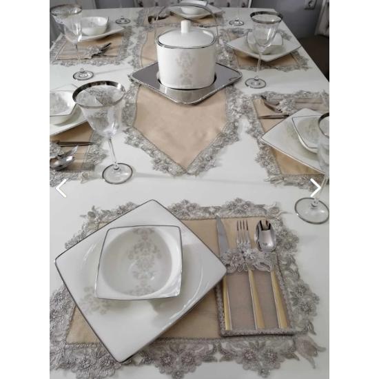 

Набор тарелок и полозьев с вышивкой для столовых приборов на 6 человек/набор стола и презентаций цвета капучино